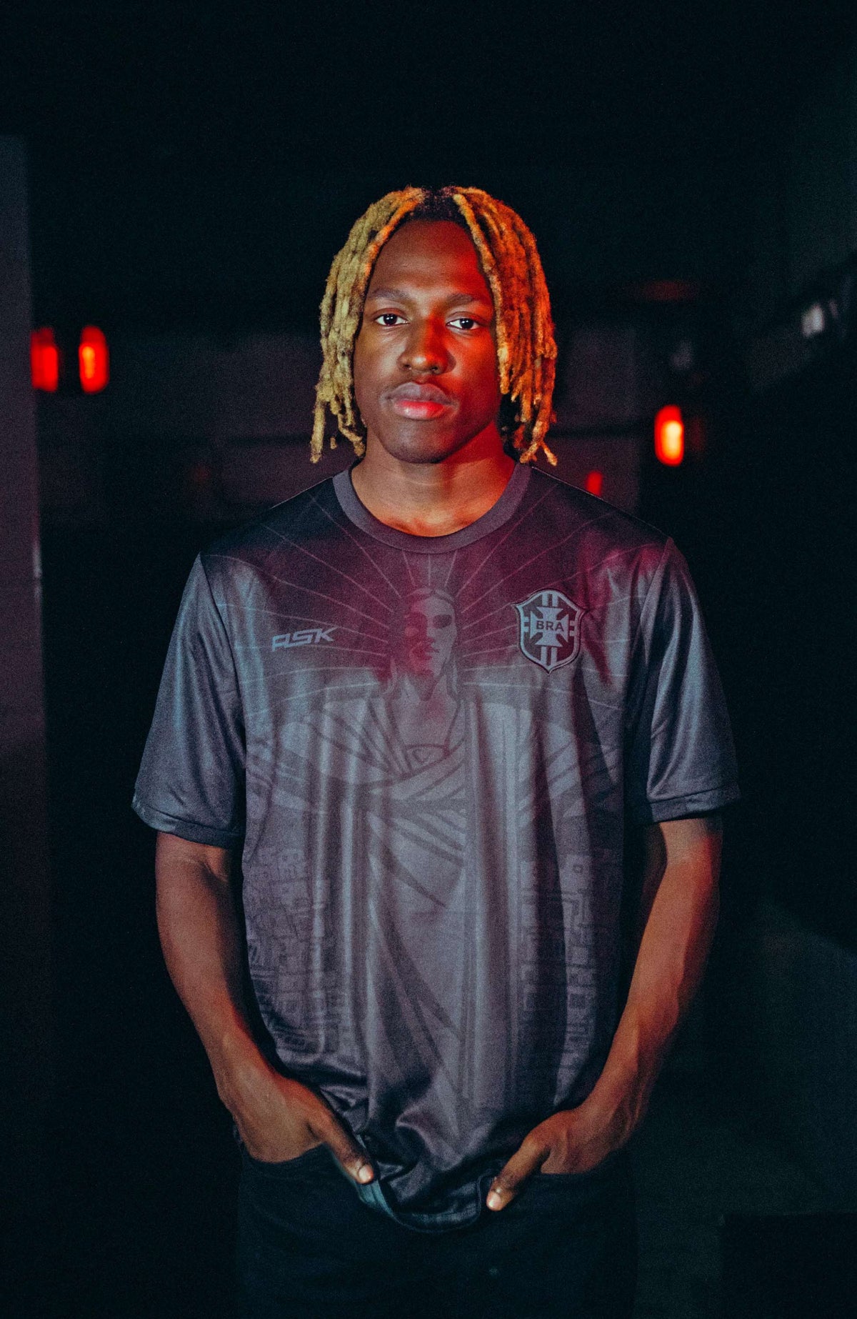 Brazil Redeemer Blackout football jersey standard fit performance fabric on model available @ asphaltsocialklub.com 