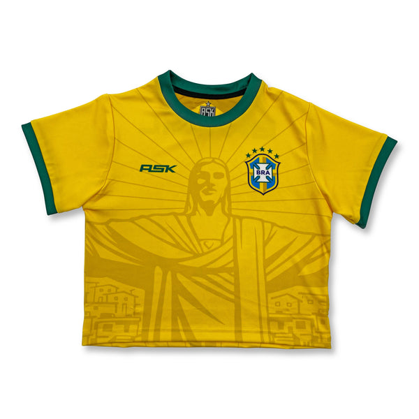 Brazil Redeemer Crop Top front yellow fitted top stretch fabric available @ asphaltsocialklub.com