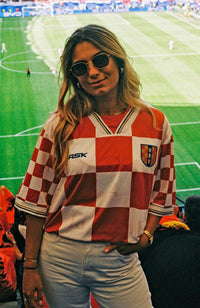 Croatia Home Football Jerseyr ed white on model retro style relaxed fit performance fabric available @ asphaltsocialklub.com