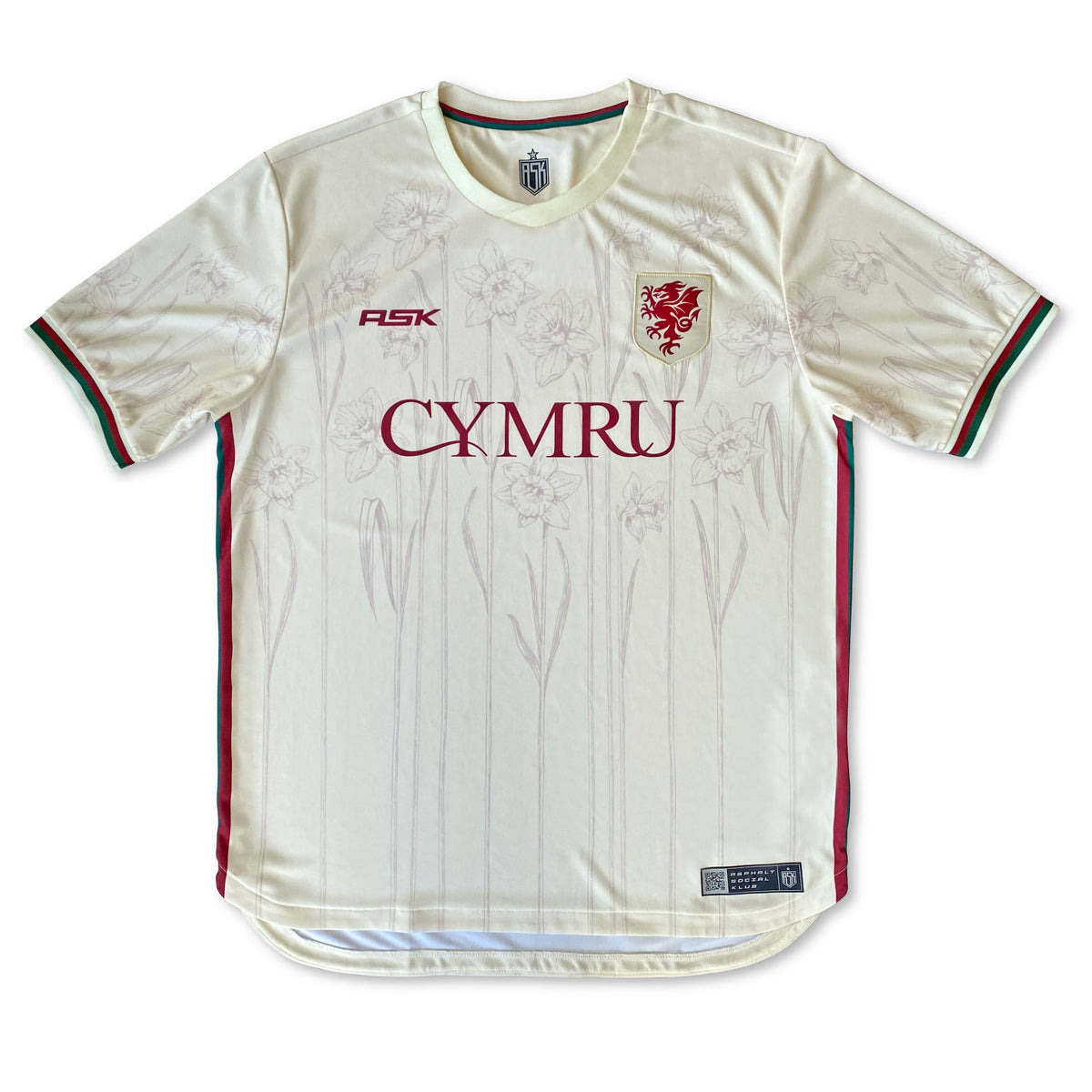 Cymru Cennin Pedr Away Football Jersey front off white standard fit performance fabric available @ asphaltsociaklub.com 