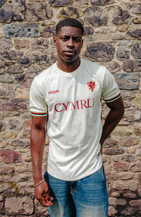 Cymru Cennin Pedr Away Football Jersey off white on model standard fit performance fabric available @ asphaltsocialklub.com 