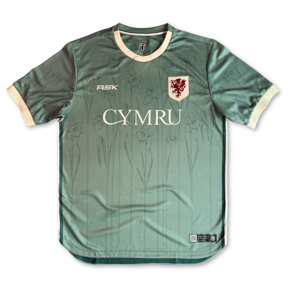Cymru Cennin Pedr Football Jersey Front soft green performance fabric standard fit available @ asphatsocialklub.com 