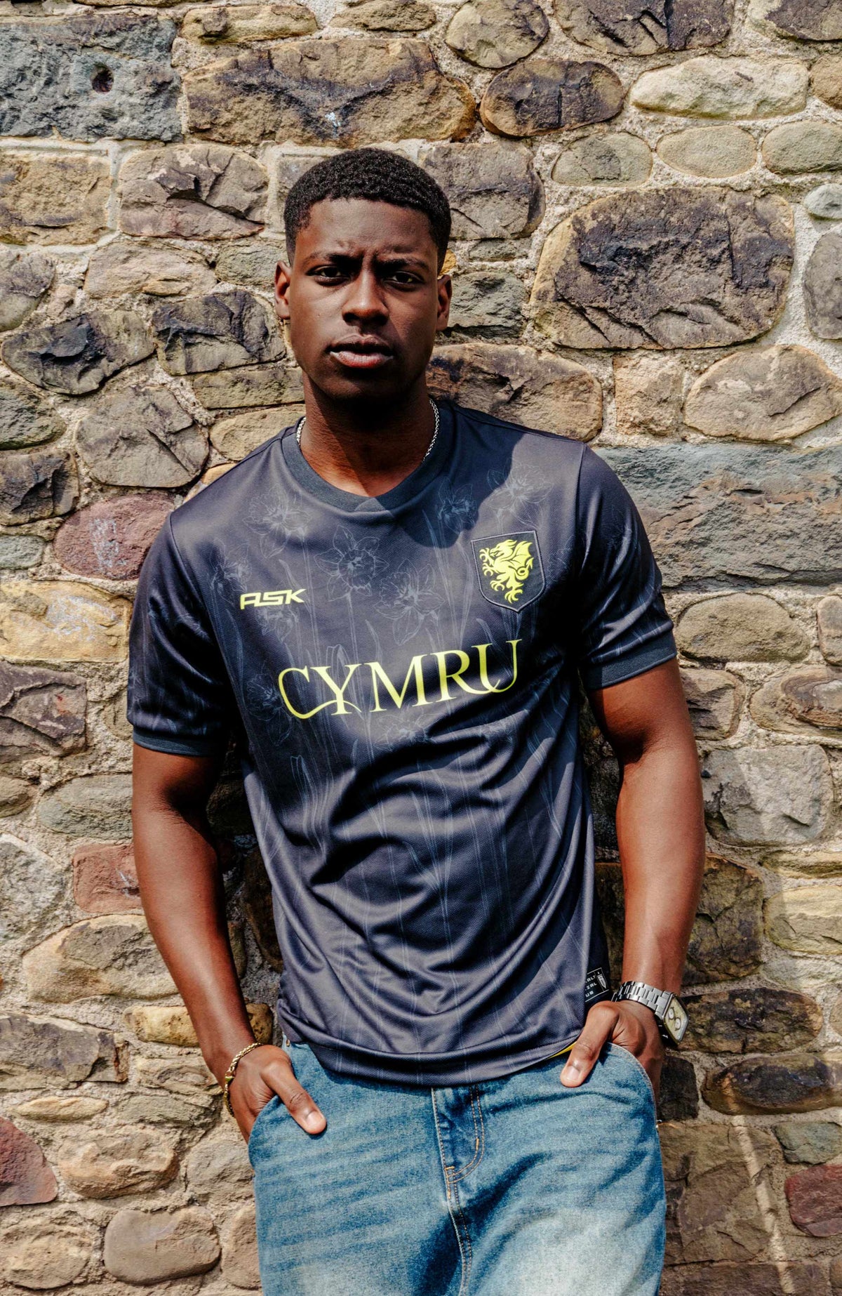 Cymru Glyndwr Edition Football Jersey anthracite standard fit on model available @ asphaltscialklub.com