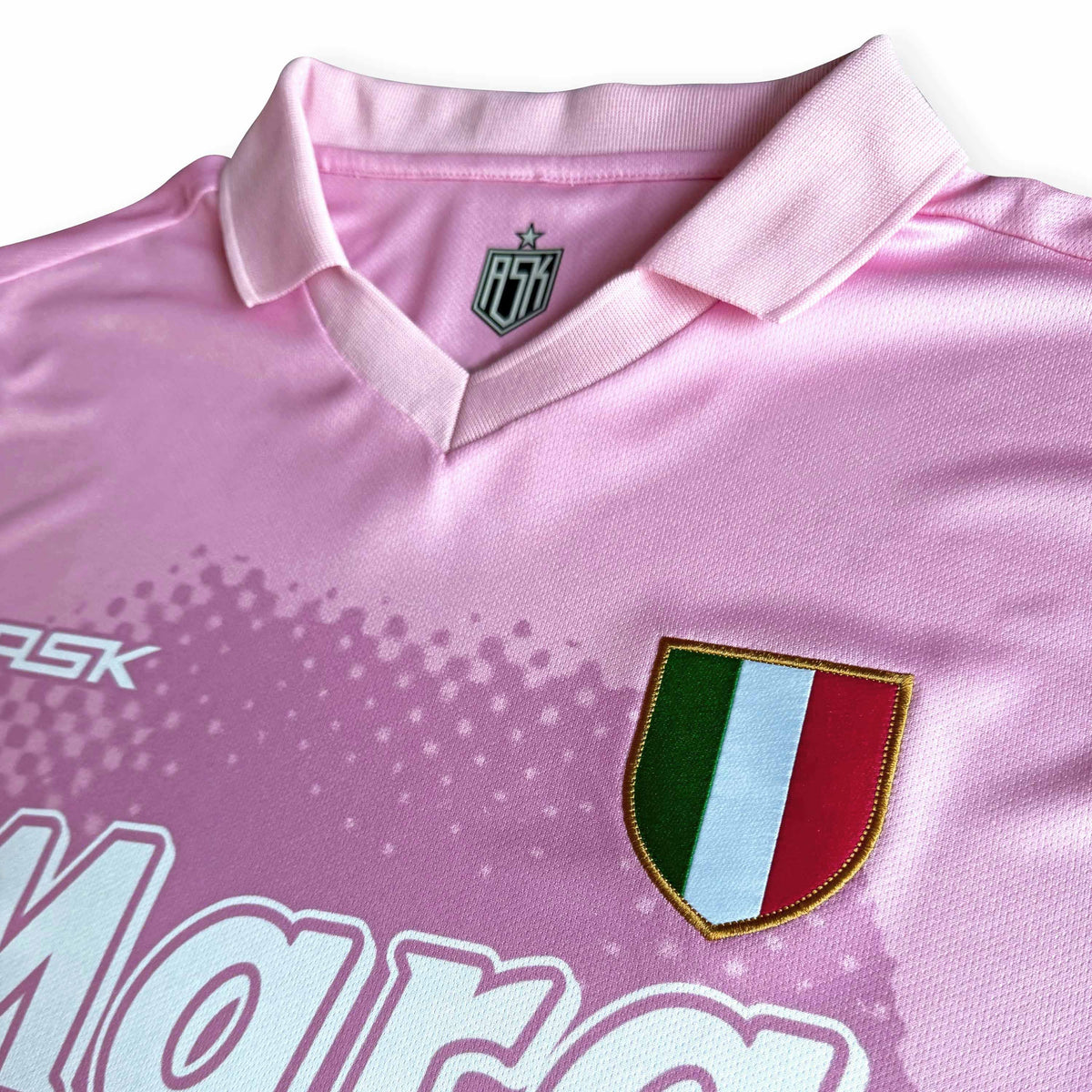 Diego Away Football Jersey pink retro style Napoli inspired standard ft performance fabric woven crest available @ asphaltsocialklub.com
