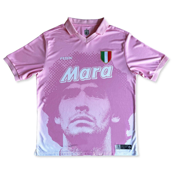 Diego Away Football Jersey Front pink retro style Napoli inspired standard fit performance fabric available @ asphaltsocialklub.com 