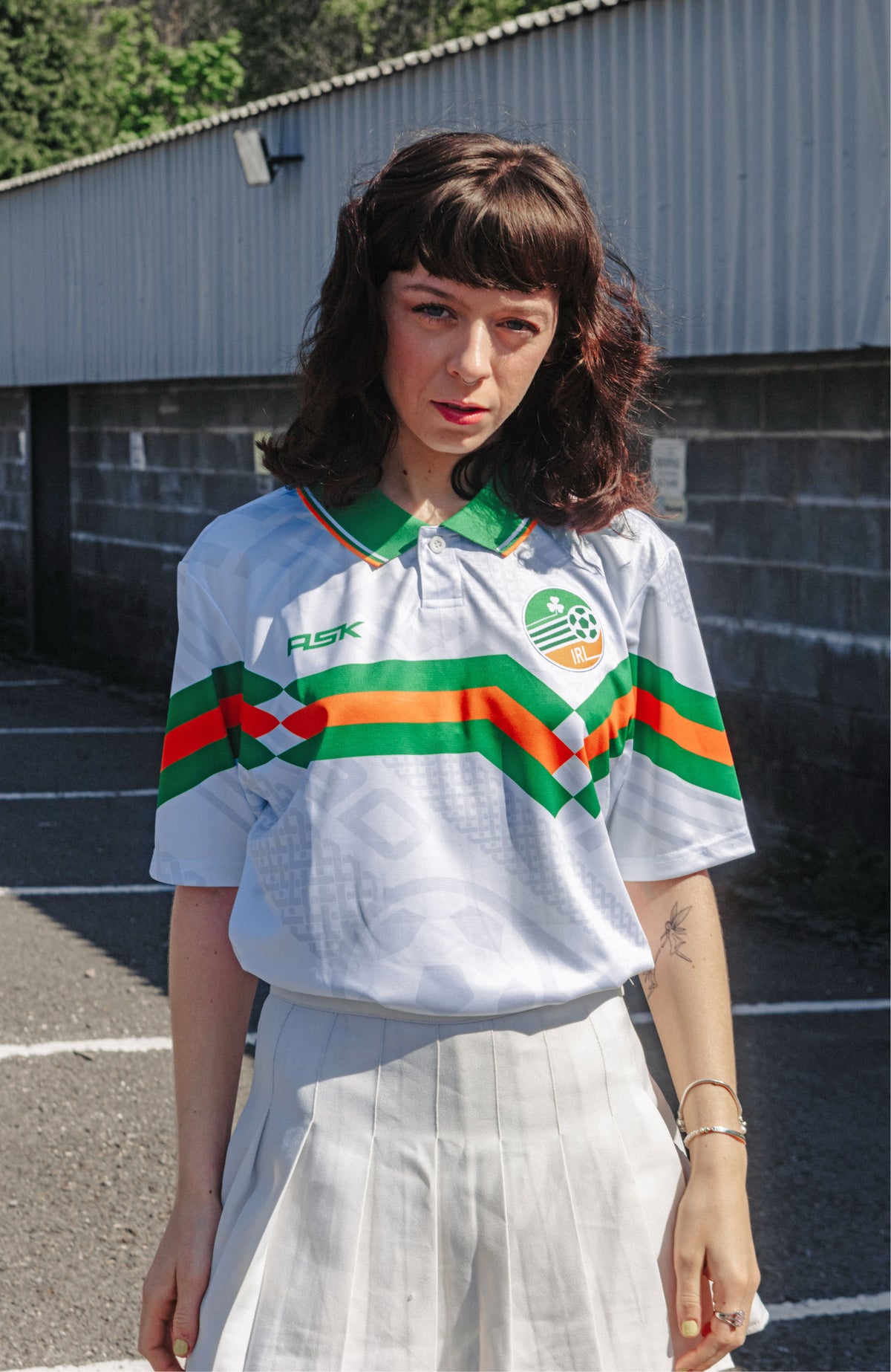 Ireland 90's Away Football Jersey white on model standard fit retro style available @ asphaltsocialklub.com 
