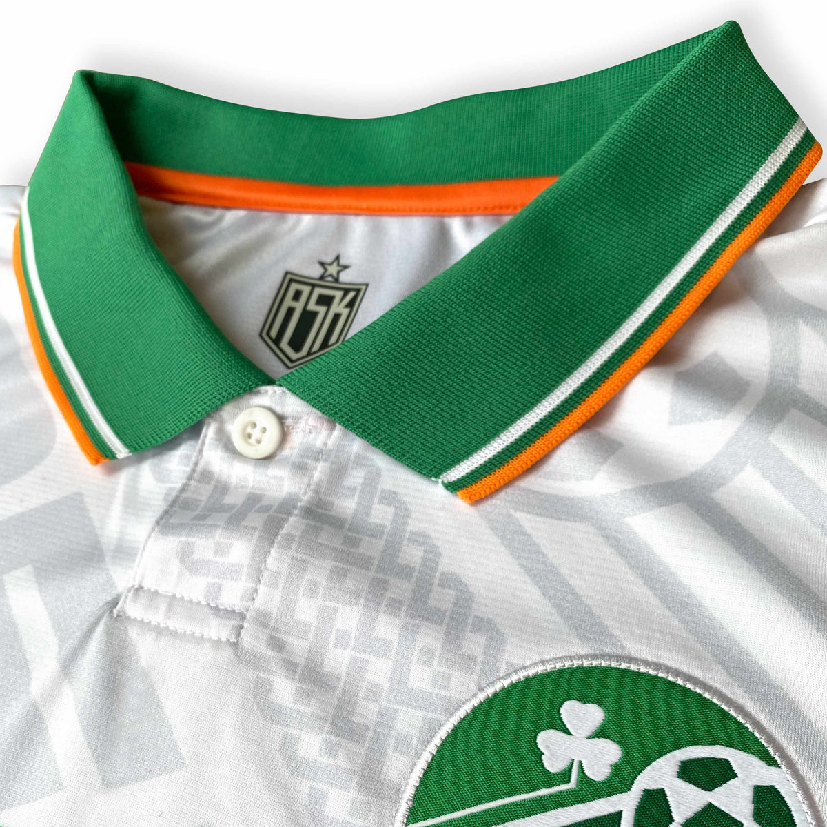 Ireland 90's Away Football Jersey white woven crest detail standard fit retro style available @ asphaltsocialklub.com 