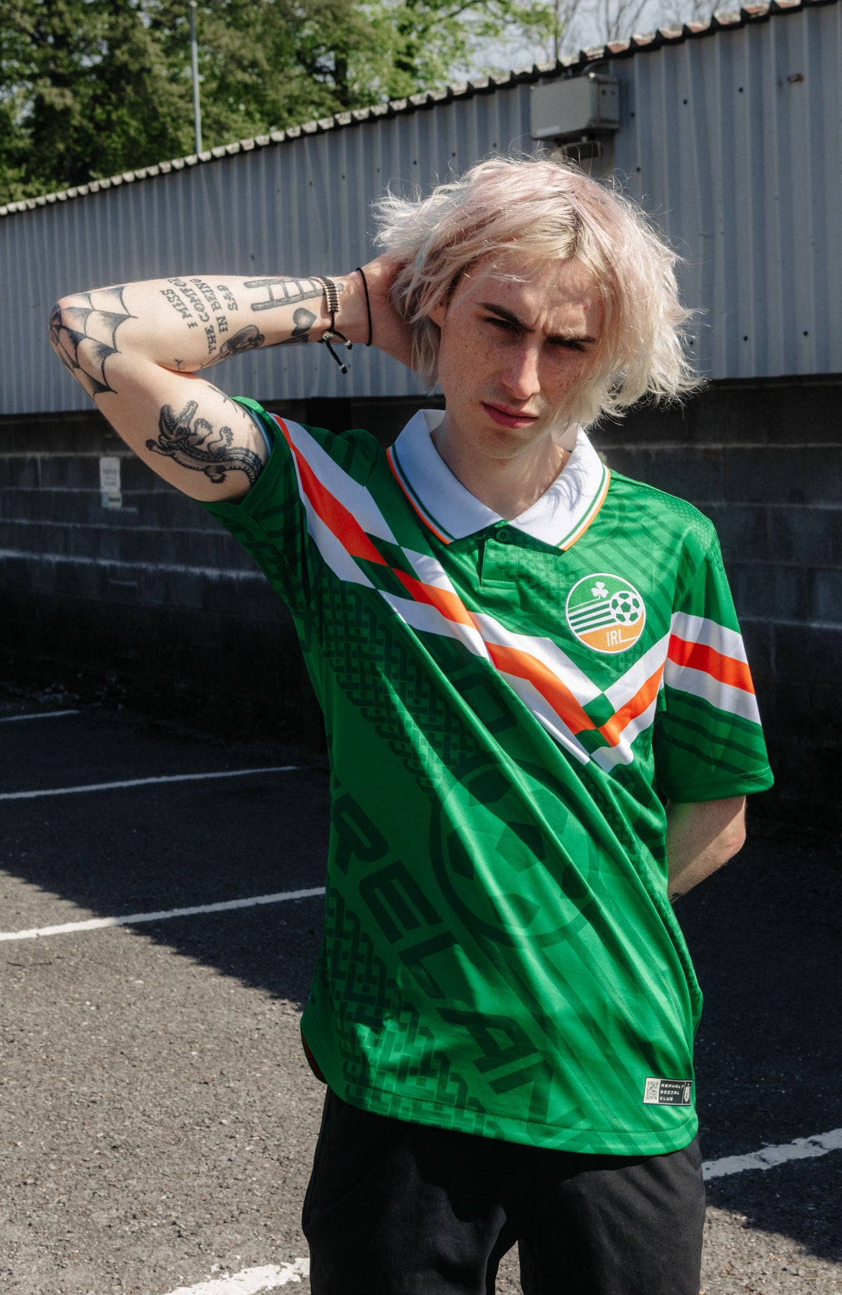 Ireland 90's Home Football Jersey green on model standard fit retro style available @ asphaltsocialklub.com 
