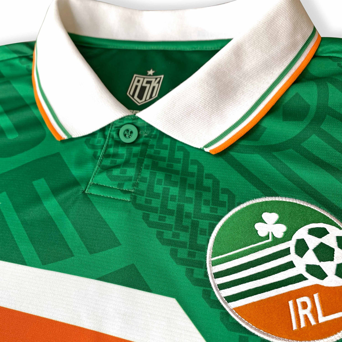 Ireland 90's Home Football Jersey green woven crest detail retro style available @ asphaltsocialklub.com 