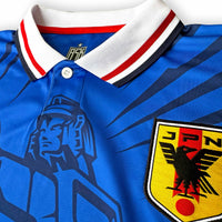 Japan Mecha 90's Home Football Jersey samurai blue woven crest detail retro style boxy fit available @ asphaltsocialklub.com 