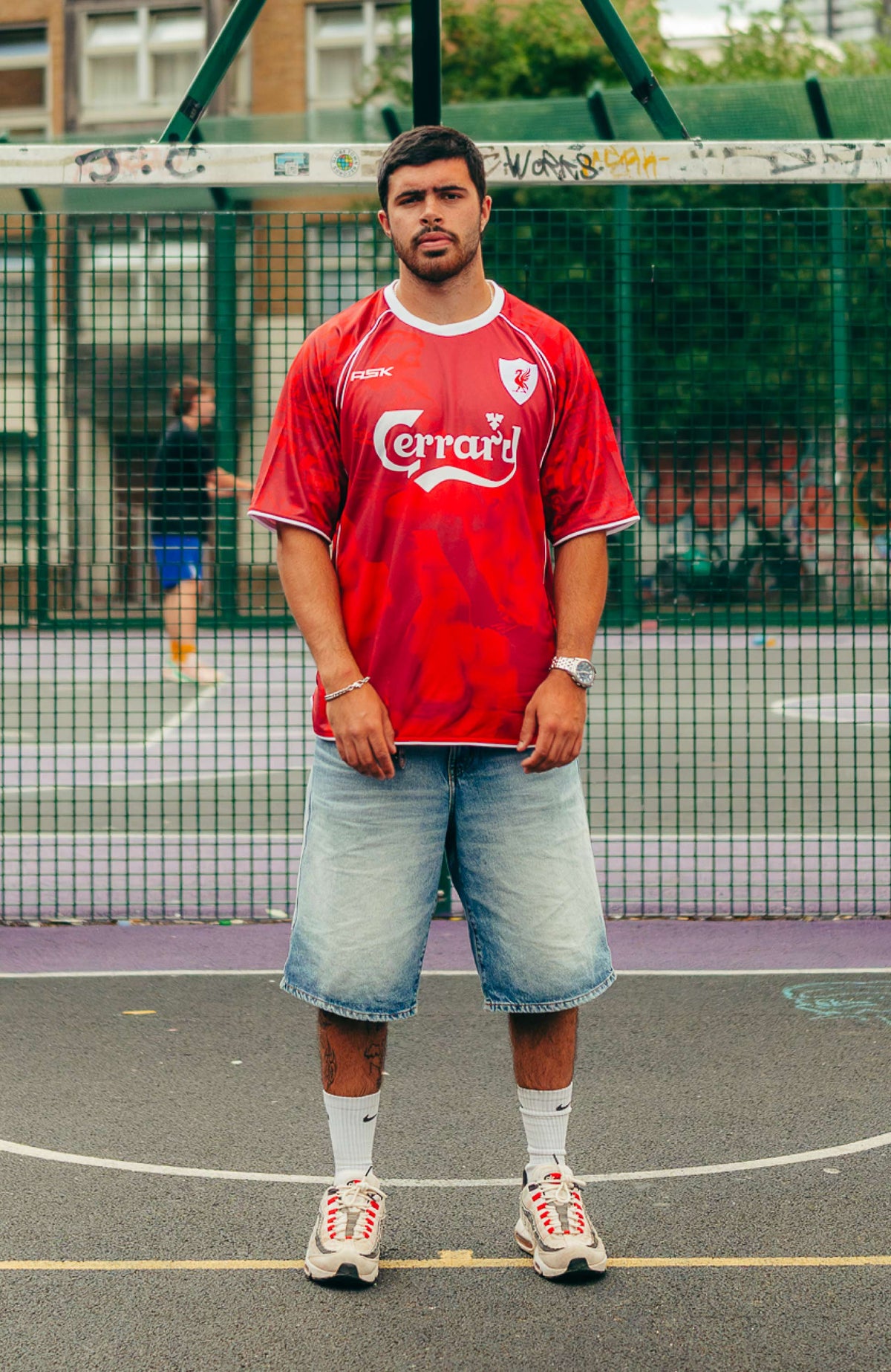 Stevie G retro football jersey in red oversize fit and performance fabric available @ asphaltsocialklub.com 