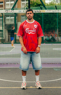 Stevie G retro football jersey in red oversize fit and performance fabric available @ asphaltsocialklub.com 