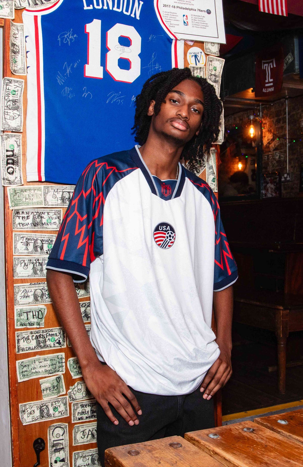 USA Stars Home Football jersey retro style white oversize fit on model available @ asphaltsocialklub.com