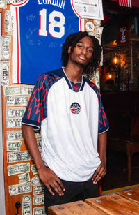 USA Stars Home Football jersey retro style white oversize fit on model available @ asphaltsocialklub.com