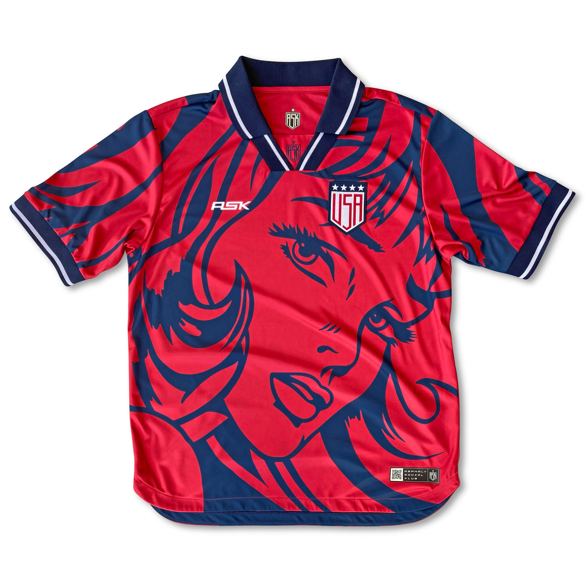 USA Pop Away Football Jersey front navy red retro style relaxed fit performance fabric available @ asphaltsocialklub.com