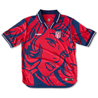 USA Pop Away Football Jersey front navy red retro style relaxed fit performance fabric available @ asphaltsocialklub.com