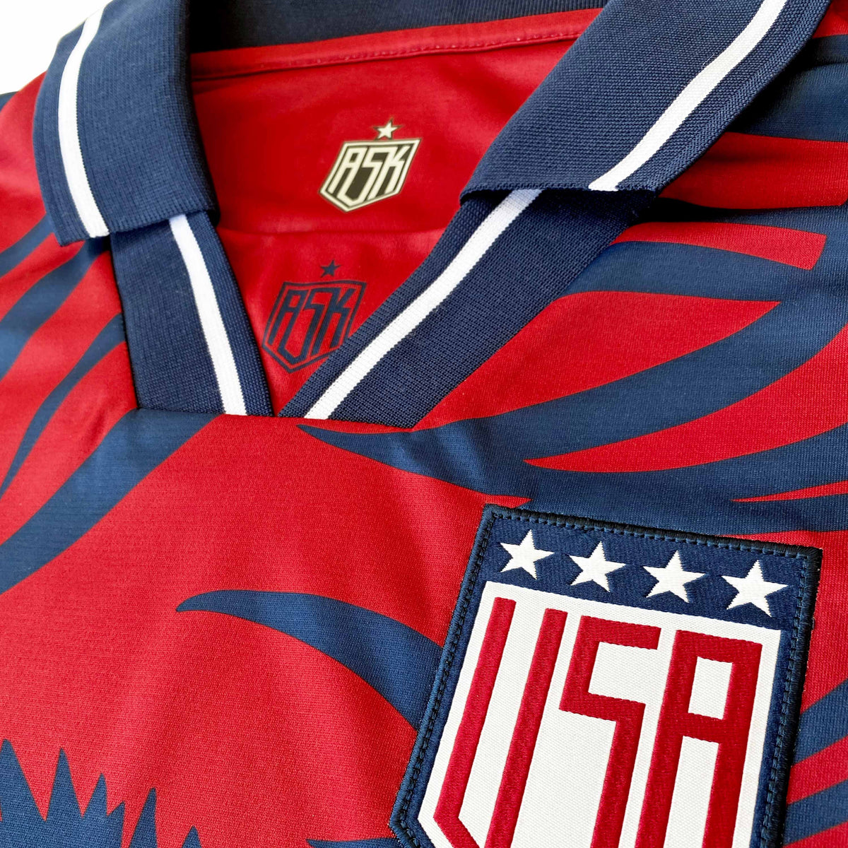 USA Pop Away Football Jersey navy red woven crest detail retro style relaxed fit performance fabric available @ asphaltsocialklub.com 